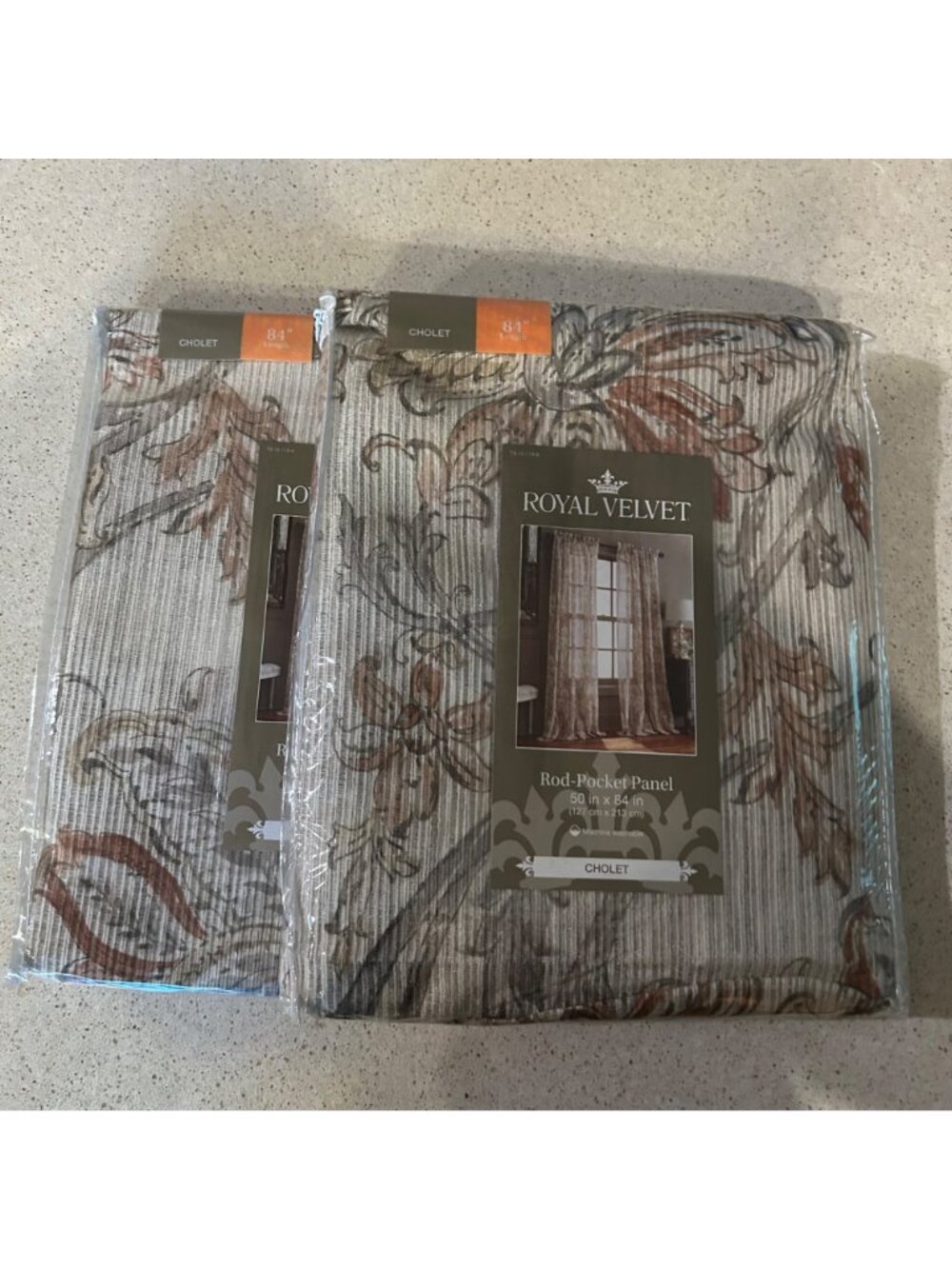 "Royal Velvet Cholet Curtain Set 2 Rod Pocket Panels Floral Beige Rust 50"x 84" - Picture 4 of 14